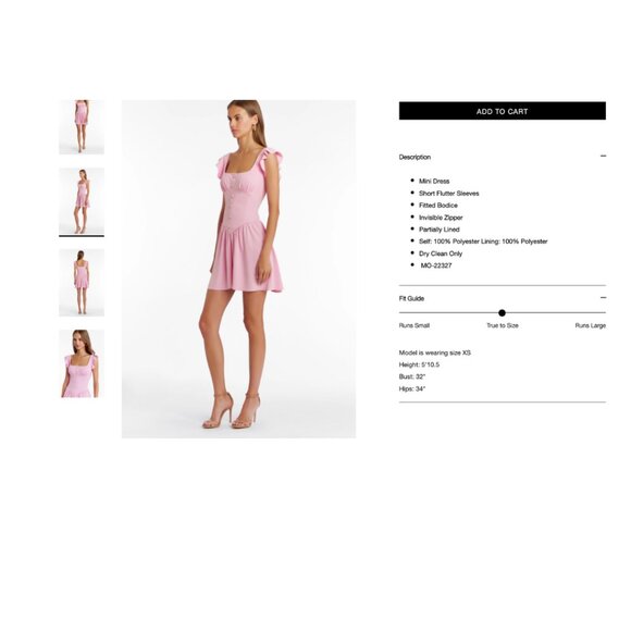 New AMANDA UPRICHARD Pink Holland Dress Flutter Sleeve Size XS NWT - Picture 6 of 16